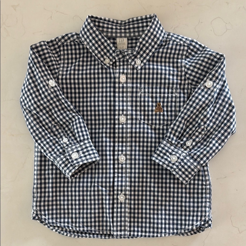 Gap Baby & Toddler Poplin Shirt in Navy Gingham. Size 18-24M.